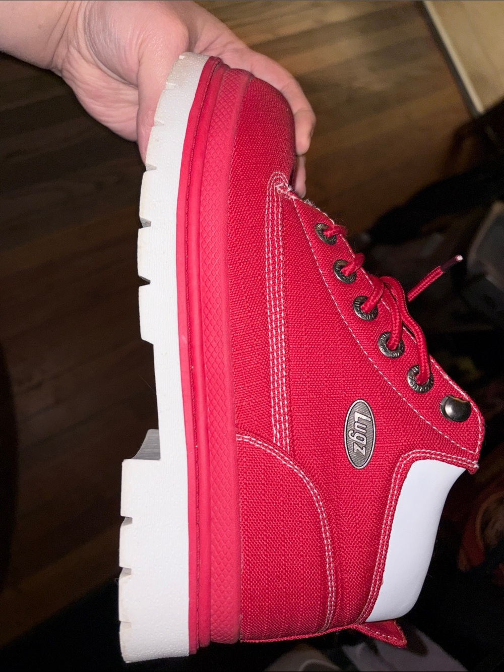 Lugz Red Canvas Lace-Up Boot with White Sole